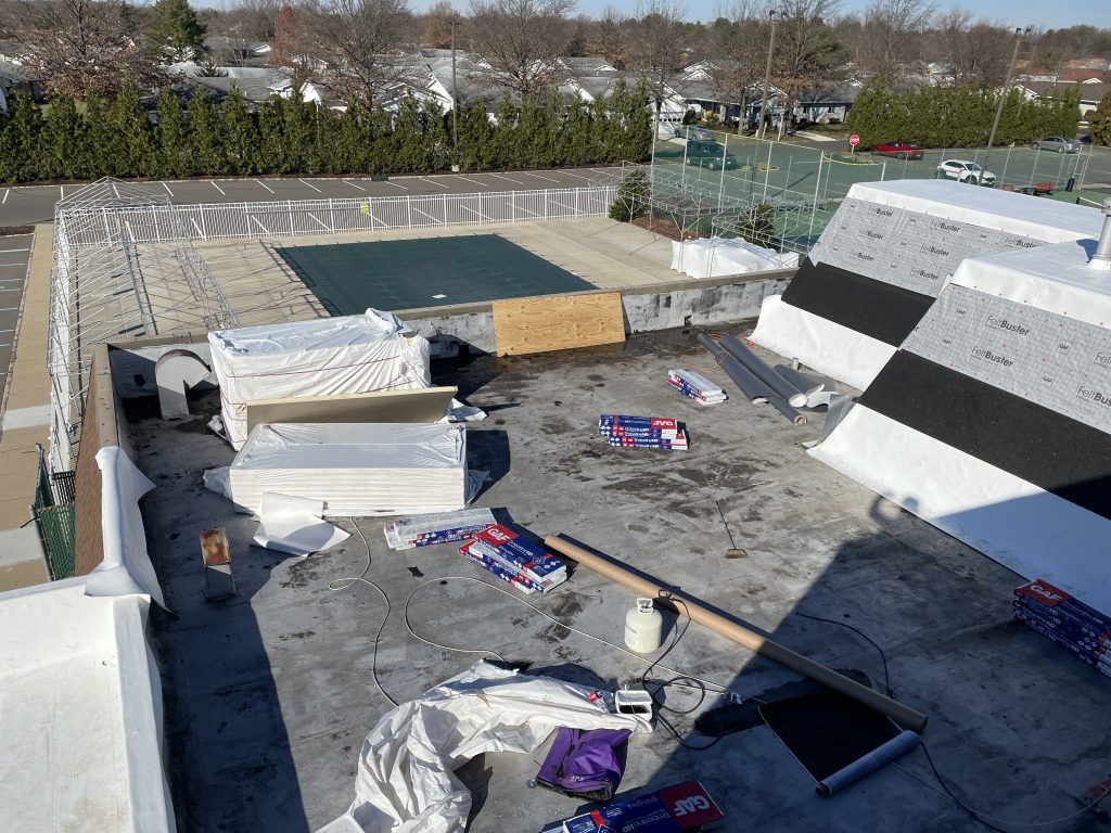 Roof construction materials on site